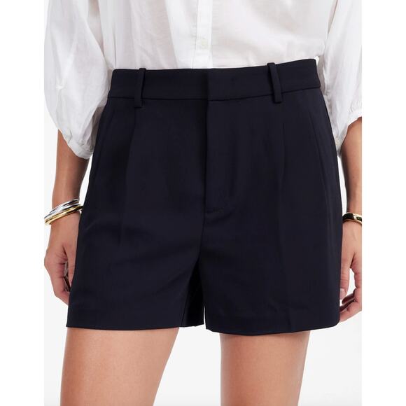 Madewell Pants - Madewell Easy Pleated Trouser Shorts Crepe Jet Black Relaxed Classic US 4 NWT